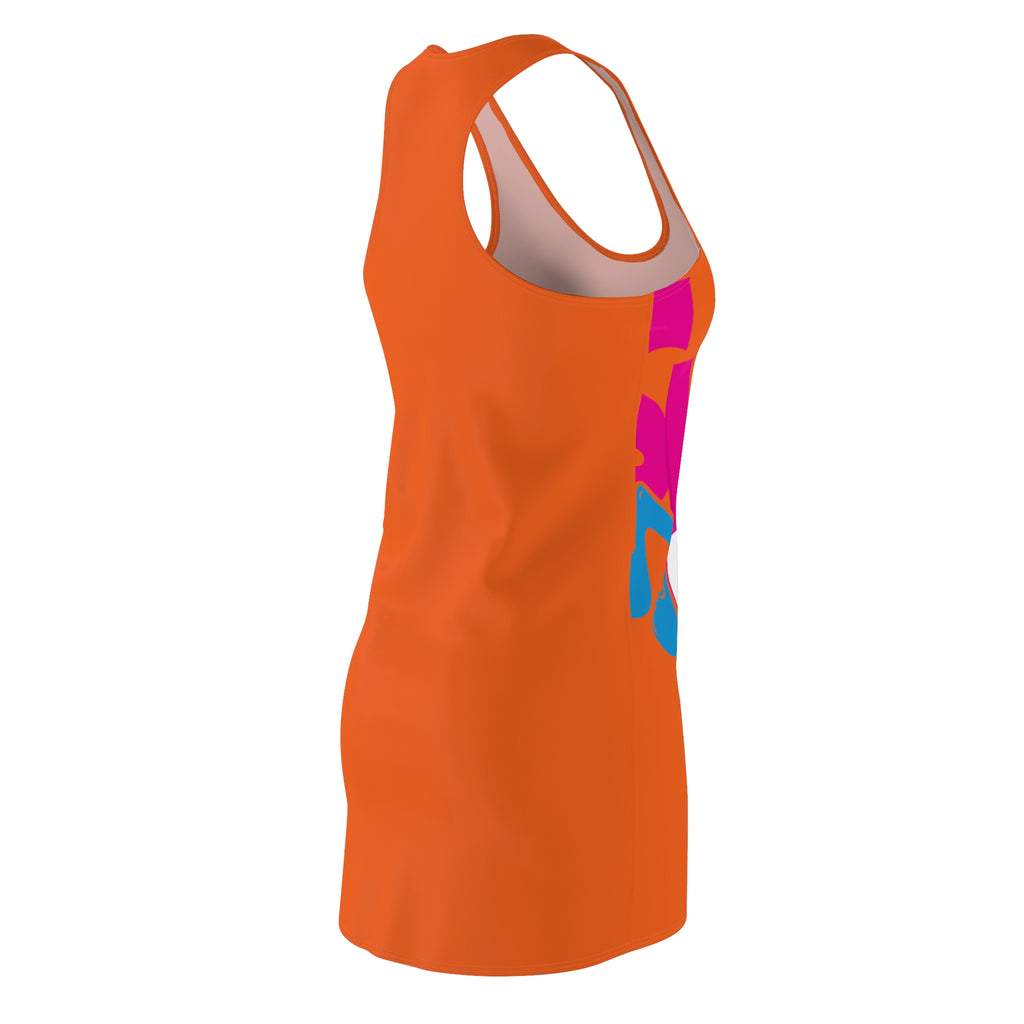 Racerback Dress — Bold Orange 'Knock Offf' Graffiti Print