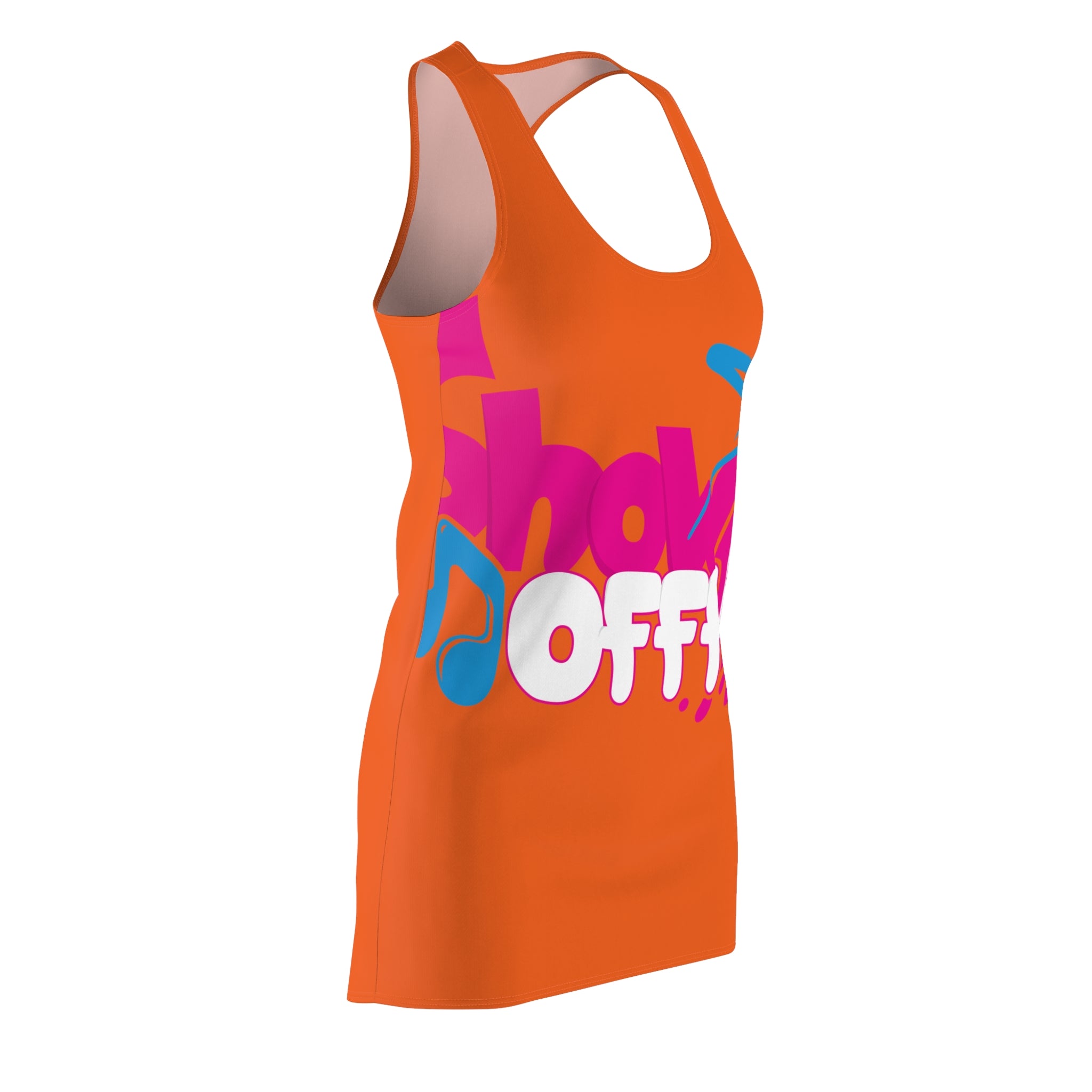 Racerback Dress — Bold Orange 'Knock Offf' Graffiti Print